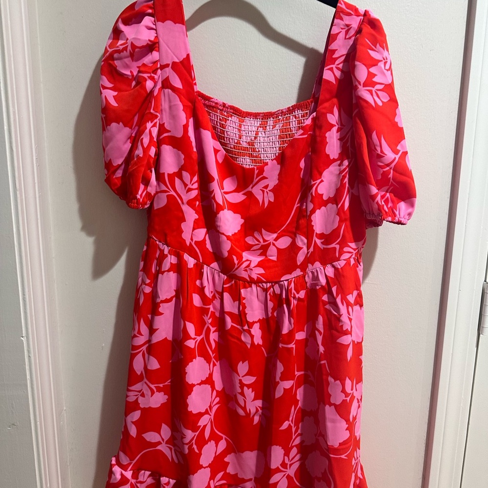 Red and Pink Floral Dress